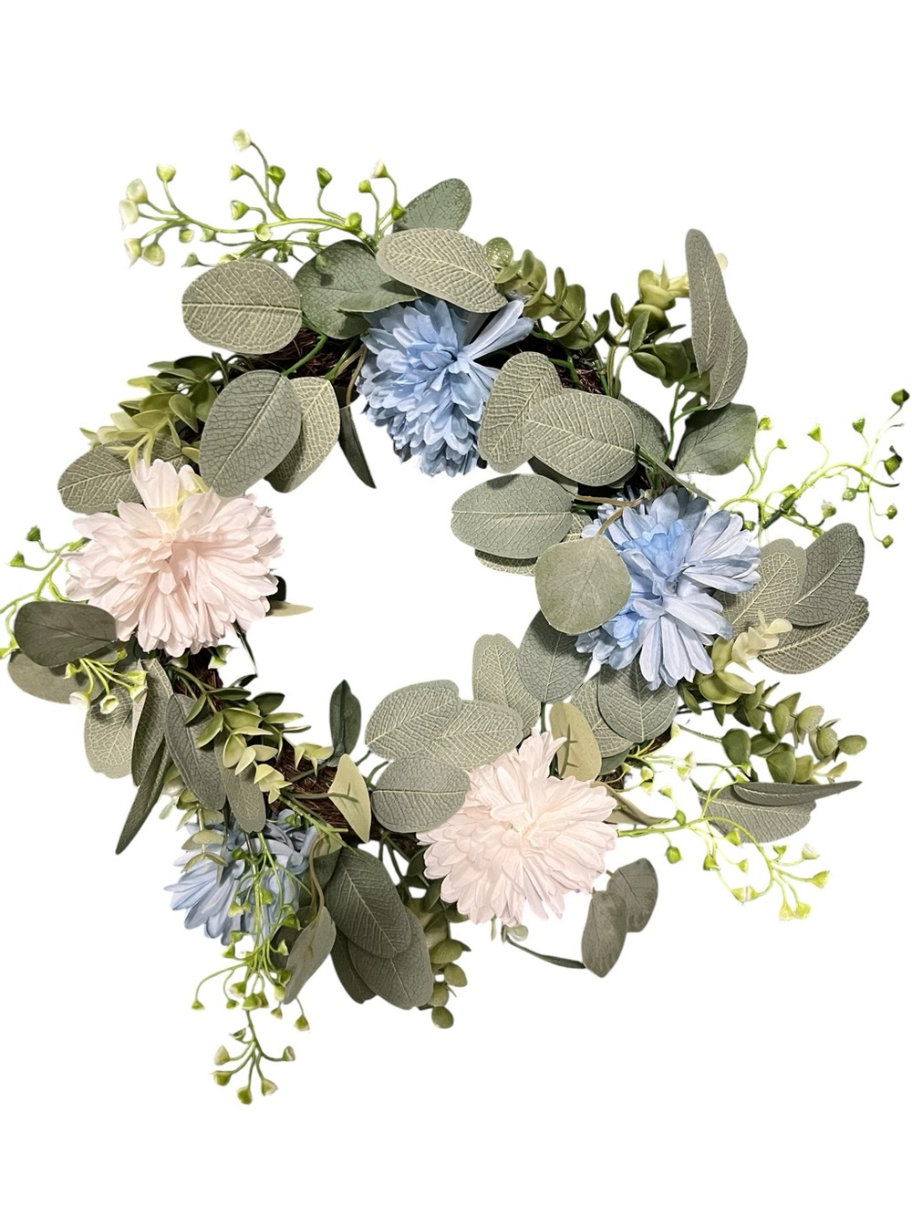 Floral Eucalyptus Wreath - Blue & Pink